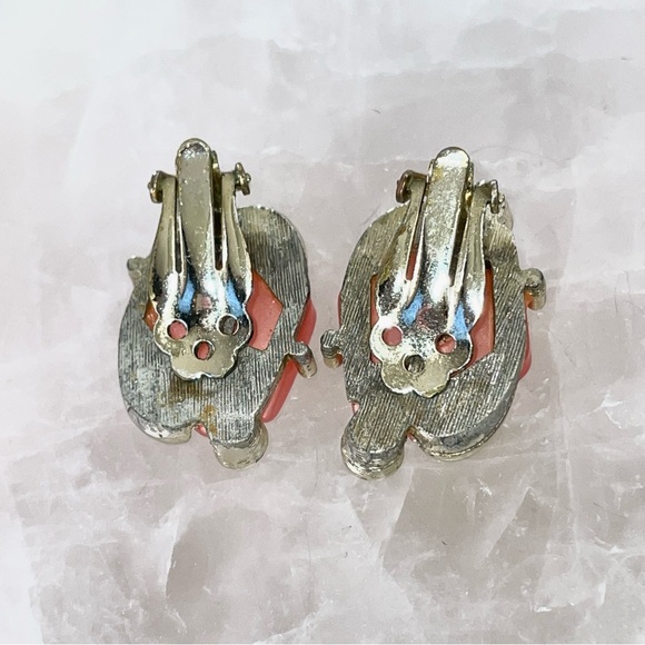 Vintage Pink Lucite Thermoset Clip Earrings Choker Necklace Set Mid Century - Picture 5 of 8